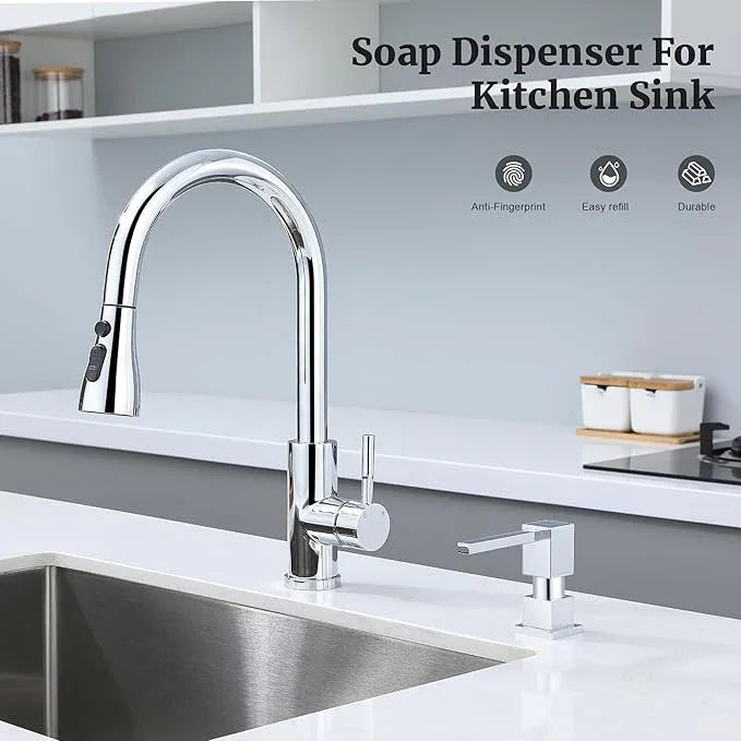 Sink Soap Dispenser for Kitchen Sink (Chrome), All Brass Built-in and Refill from Top Design,Metal Hand Soap & Dish Soap Copper Pump - ModernBath