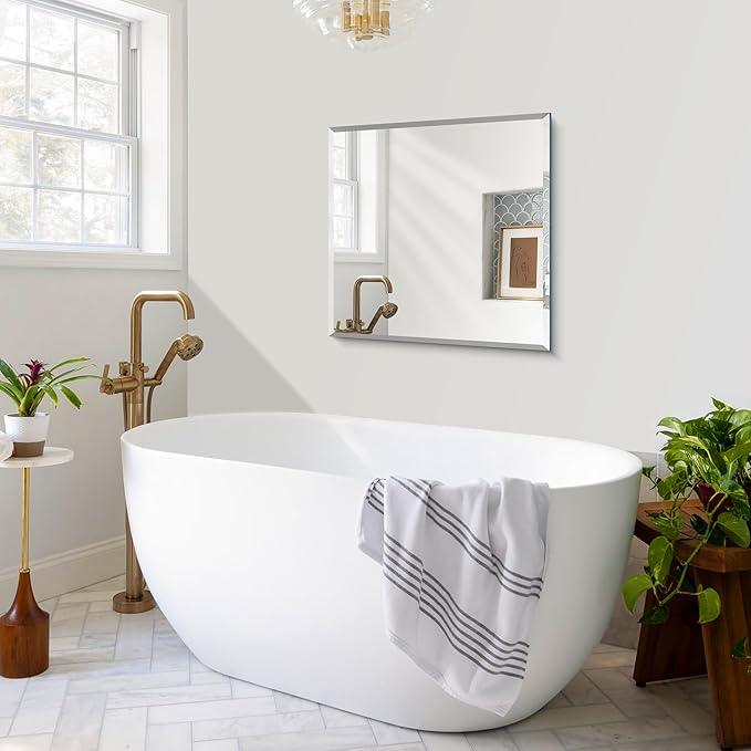 CILIBER Beveled Mirror, 24x24 inch Square Bathroom Mirrors for Wall, Upgraded Shatterproof Frameless Vanity Mirror Over Sink with Beveled Edge for Bathroom,Bedroom,Living Room and Entryway - ModernBath