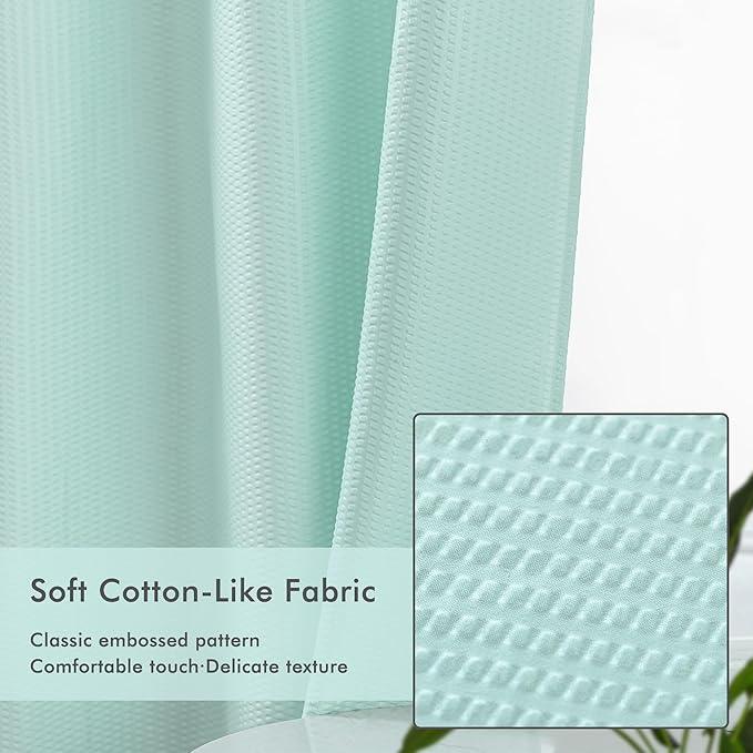 Mrs Awesome No Hook Shower Curtain with Snap-in Liner, Embossed Waffle Design Fabric Shower Curtain for Bathroom, Soft & Lightweight, 71x74, Sky Blue - ModernBath