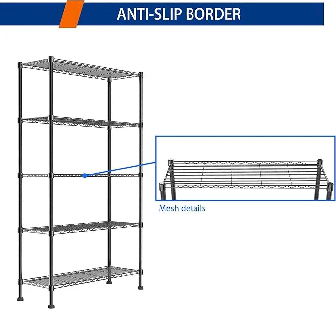 REGILLER 5-Wire Shelving Metal Storage Rack Adjustable Shelves,Standing Storage Shelf Units for Laundry Bathroom Kitchen Pantry Closet(Black,14.1" D x 36.1" W x 71.5" H) - ModernBath