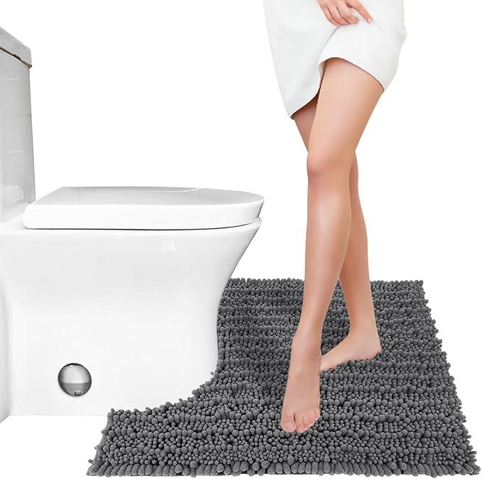 Yimobra Toilet Rug U Shaped Washable 24x20 Inch - Ultra Soft Absorbent Chenille Bath Rugs for Toilet, Quick Dry & Machine Washable, Non Slip Contour Bathroom Mat, Dark Gray - ModernBath
