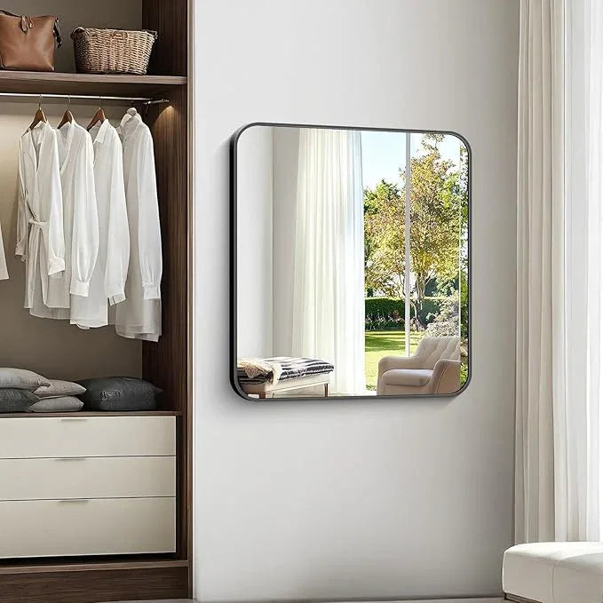 CIVENO Bathroom Mirror, 40 x 36 inch Black Rectangle Wall Mirror, Metal Frame Rectangular Vanity Mirror, Rounded Corner Wall Mounted Mirror for Modern Bedroom Living Room Hangs Horizontal/Vertical - ModernBath