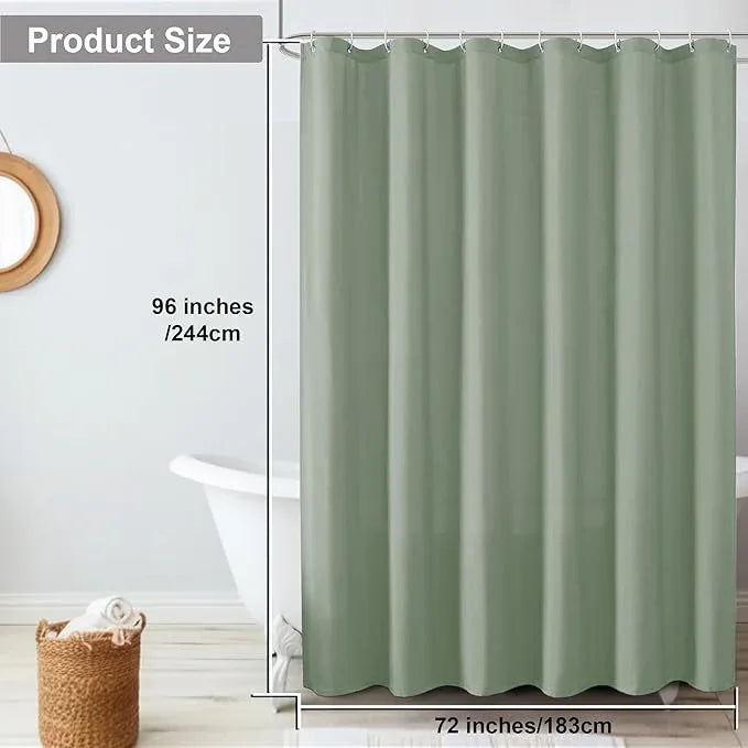 OVZME Zora 96 Inch Shower Curtain Set with 12 Plastic Hooks, Plain Fabric Sage Green Shower Curtain for Bathroom - Extra Long Shower Curtain, Water Resistance, Machine Washable Soft Cloth, 72WX96L - ModernBath