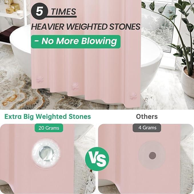 AmazerBath Light Pink Shower Curtain Plastic 72x72 Inches, Premium PEVA Shower Curtain Pink, 8G Heavy Duty Shower Curtains for Bathroom with 3 Big Weighted Stones and 12 Rustproof Grommets - ModernBath