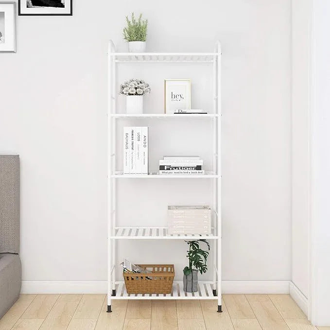 JSB 5-Tier Adjustable Shelving Unit, Heavy Duty Storage Rack Organizer Metal Corner Shelf for Kitchen Living Room Laundry Pantry Bathroom (White, 5 Tier) - ModernBath