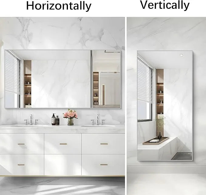 COFENY Silver Bathroom Mirror for Wall, 30x60 Inch Rectangle Mirrors with Metal Frame, Modern Vanity Large Wall Mirror for Bathroom Living Room, Entryway Hangs Horizontal or Vertical - ModernBath