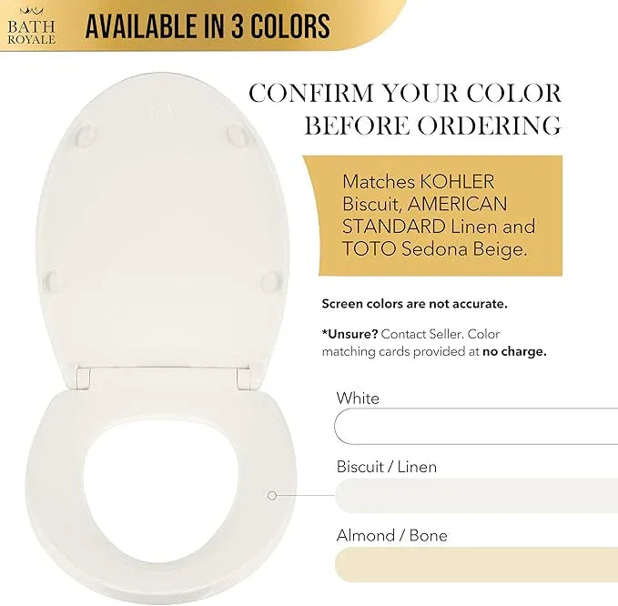 Bath Royale Elongated Toilet Seat BR501-01 Quiet Close, Stain-Resistant and Easy to Keep Clean, Heavy Duty, Fits All Toilet Brands, Executive Series -Biscuit/Linen - ModernBath