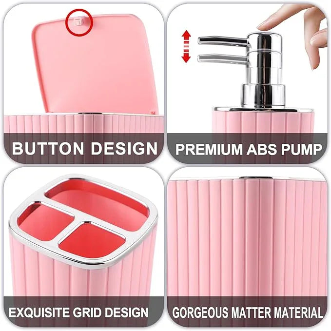 XLHOMO Bathroom Set with Shower Curtain and Rugs- 25PC Pink Bathroom Accessories, Shower Curtain Set, Toilet Brush, Trash Can, Qtip Holder Dispenser & Soap Dispenser - ModernBath