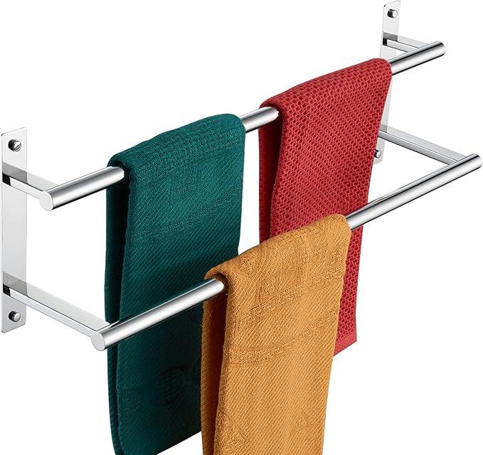 KOKOSIRI Bathroom Towel Racks 20 Inch Double Towel Bars Bath Towel Holder Towel Storage Towel Shelves Wall Mount Stainless Steel Polished Chrome B5010CH-L20 - ModernBath