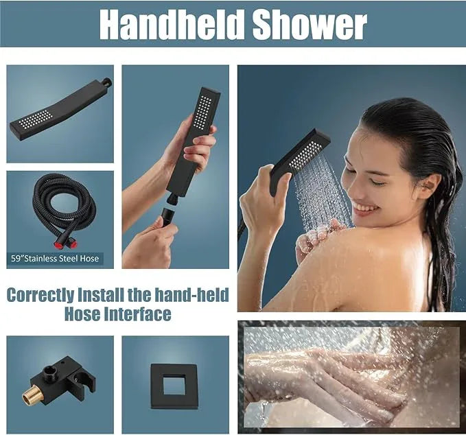 Aolemi Shower Faucet Set Rain Shower System with Handheld Spray Bathroom Shower Combo Rough-in Valve and Shower Trim Kit Included Matte Black 10 Inch Wall Mount Shower Head - ModernBath