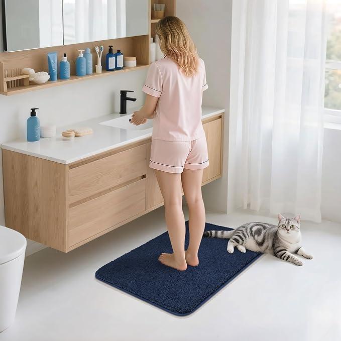 COSY HOMEER Bath Rugs for Bathroom Extra Thick- Anti-Slip Bath Mats Soft Plush Yarn Shaggy 100% Strong Mirco Polyeste Mat Living Room Bedroom Mat Floor Water Absorbent(Navy,20x32 - Inches) - ModernBath