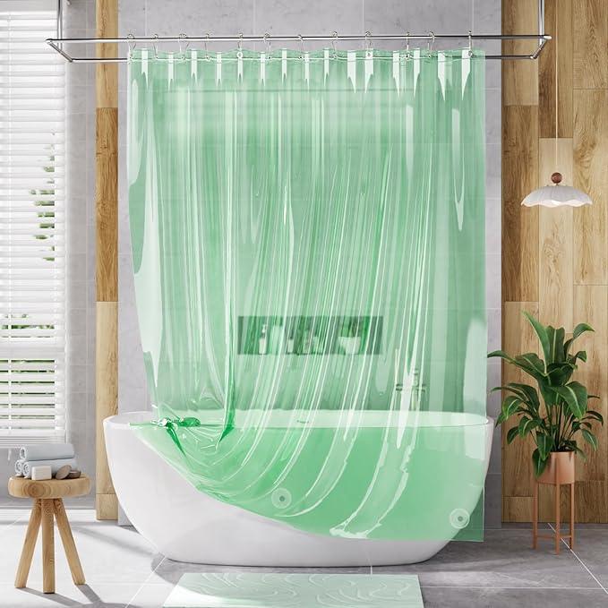 AmazerBath Shower Curtain Liner, 72x72 Transparent Mint Green Shower Liner, Lightweight Plastic Shower Curtain Liners, Waterproof Shower Liner for Bathroom with 3 Magnets and 12 Grommet Holes - ModernBath