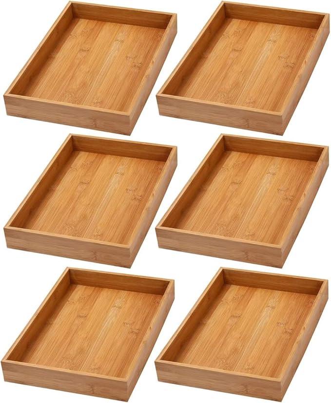 YBM Home Bamboo Drawer Organizer Storage Box for Kitchen Drawer, Junk Drawer, Office, Bedroom, Children Room, Craft, Sewing, and Bathroom, 6 Pack 10x14x2 inch - ModernBath