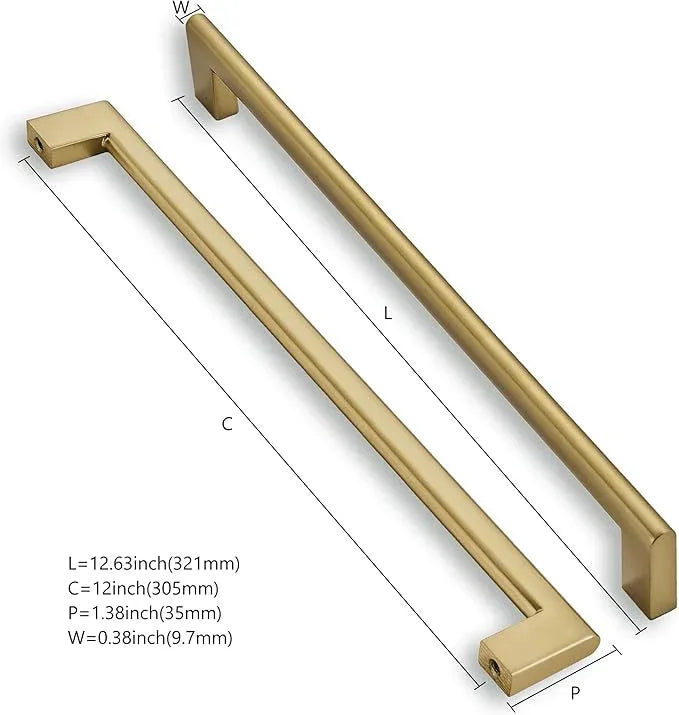khtumeware 12 Inch Hole Center 2 Pack,Brushed Brass Cabinet Pulls Heavy Duty Solid Brushed Gold Kitchen Drawer Handle Antique Cabinet Hardware for Bathroom, Drawer, Cabinet - ModernBath