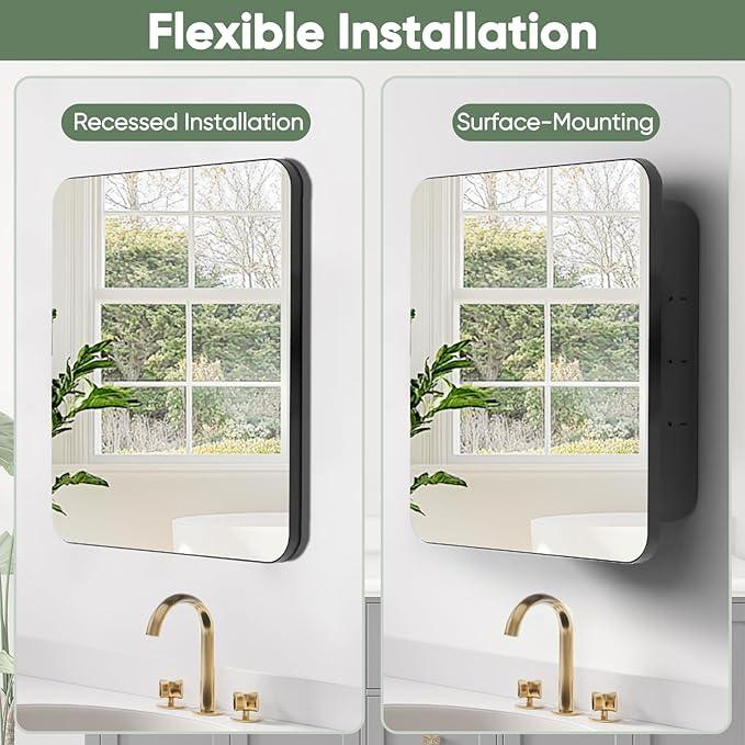 Rresyet 18 x 20 Bathroom Mirror Cabinet with Adjustable Shelves, Bathroom Mirror with Storage, Recessed or Wall Mounted Medicine Cabinet for Skin Products, Beauty Tools etc - ModernBath