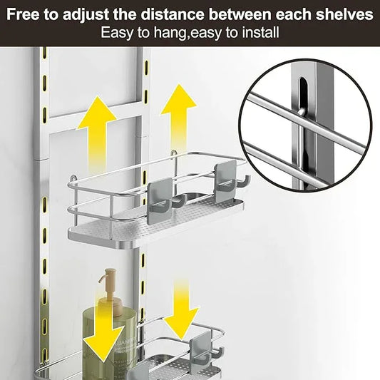 Orimade Adjustable Hanging Over the Shower Door Caddy,Bathroom Organizer Shelf Storage with 4 Hooks for Razor,No Drilling Rustproof Shower Rack Basket, 4 Tier, Silver - ModernBath