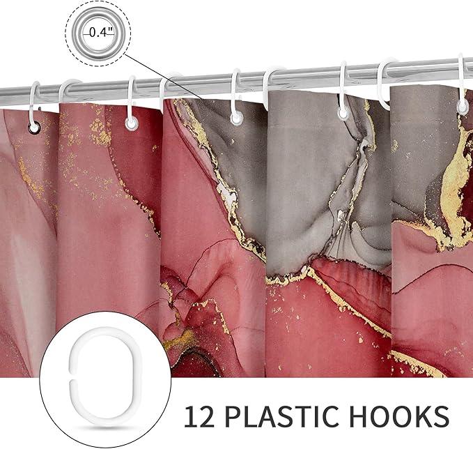 Gibelle Red Marble Shower Curtain, Abstract Modern Ink Art Decor for Bathroom, Waterproof Fabric Set With Hooks, 72x72 - ModernBath