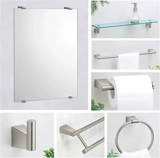 Gatco 4736 Bleu Glass Shelf, Satin Nickel/Wall Mounted 20.13" X 4.3" Tempered/Floating Rectangle Glass Shelf for Bathroom - ModernBath