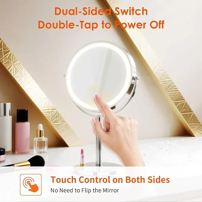 tubbede Makeup Mirror, 1X/30X Magnification with 3 Level LED Lights, 5000 mAh Rechargeable Double Sided 9” Magnifying Mirror with 360° Rotation, Perfect for Precision Grooming and Makeup, Women Gift - ModernBath