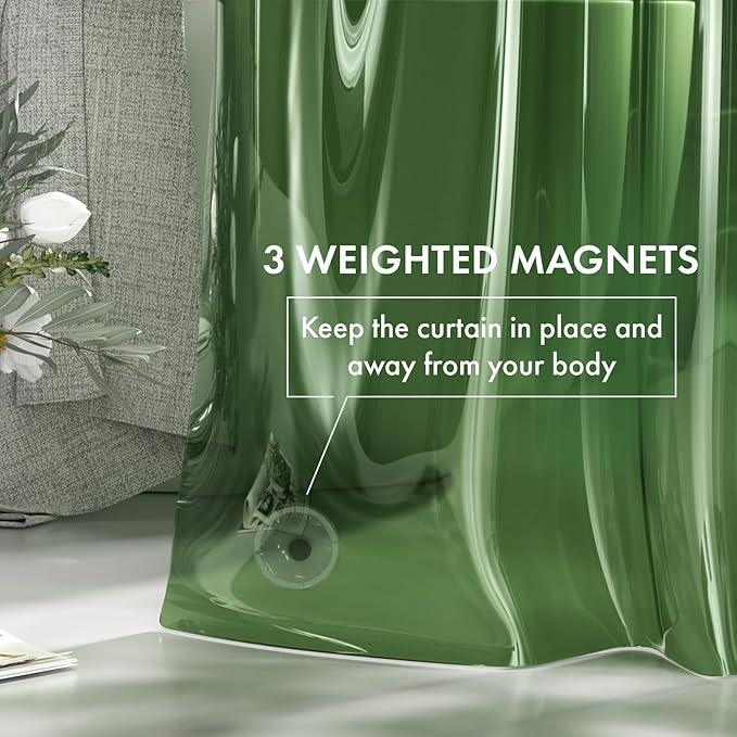 AmazerBath 72x78 Long Shower Curtain Liner, Clear Green Plastic Shower Curtain Liner, Waterproof PEVA Shower Liner, Cute Lightweight Shower Curtains for Bathroom with 3 Magnets & Rustproof Grommets - ModernBath