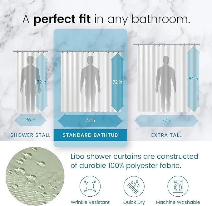 LiBa Green Shower Curtain, Fabric, Water Repellent Shower Curtain, Decorative Bathroom Curtains, 72" W x 72" H, Heavy Duty, Easy to Clean(Green) - ModernBath