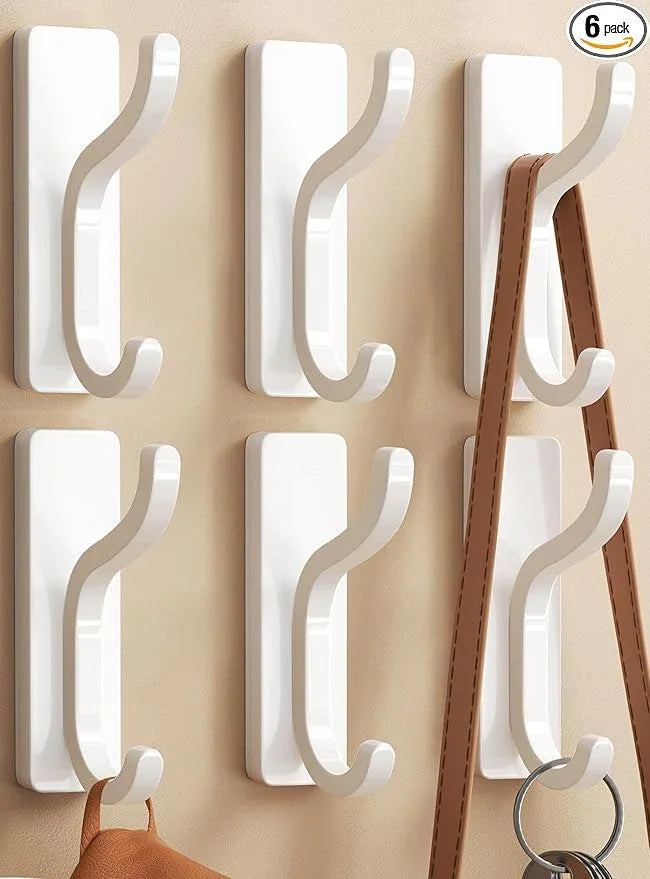 pickpiff Adhesive Wall Coat Hooks - Heavy Duty Stick-On Door Hanger, Metal Hook for Hanging Towel,Purse, Robe, Backpack, Jacket, Clothes - for Bathroom,Dorm, Closet, Kitchen - White, 6 Pack - ModernBath