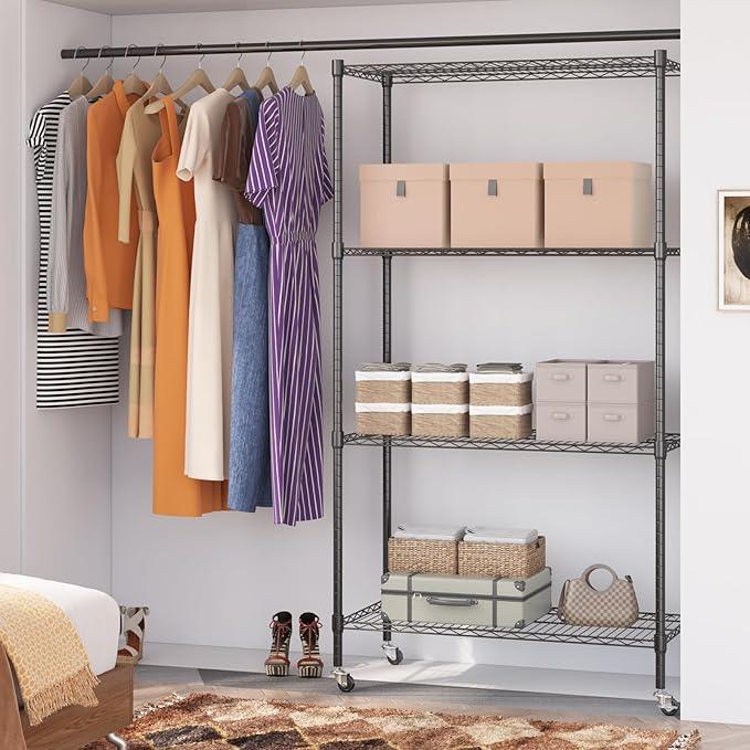 Homdox Heavy Duty 4-Tier Metal Shelving Unit with Adjustable Shelves, Rolling Storage Rack for Kitchen, Garage, Pantry, 36.02"x17.91"x74.41", Black - ModernBath