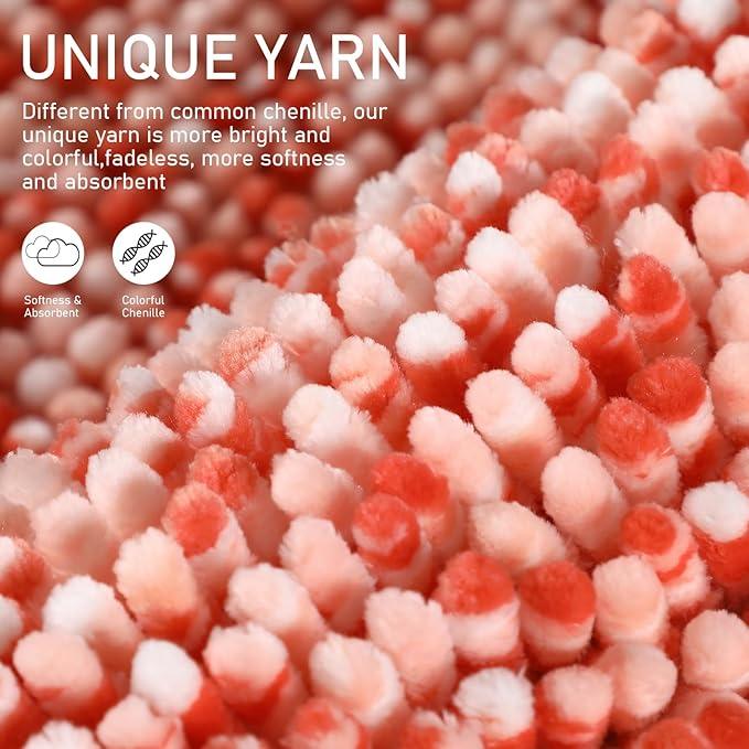 Yimobra Luxury Bathroom Rugs, 47x24, Extra Soft Chenille Mats for Bathroom Non Slip, Fluffy Long Matts for Tub, Plush Shaggy Carpet Runner, Water Absorbent, Machine Washable, Orange & Pink - ModernBath