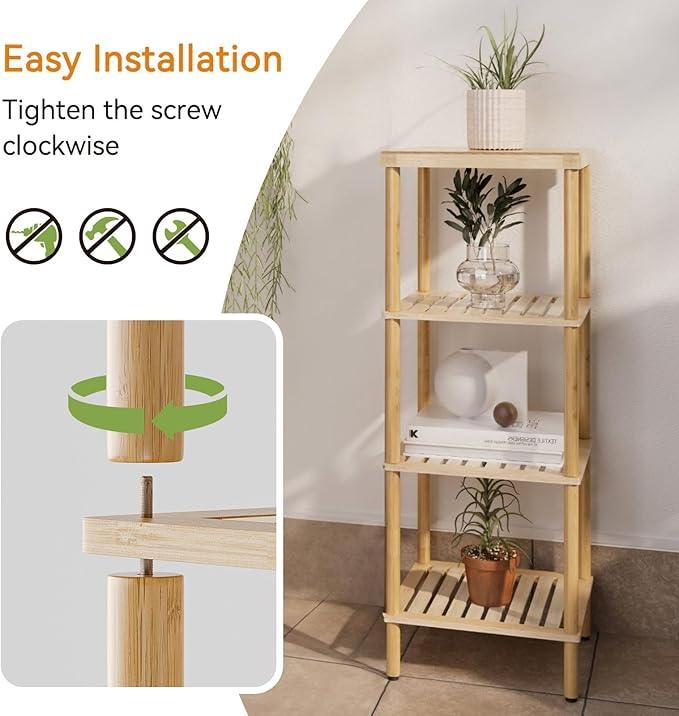AmazerBath Bamboo Bathroom Shelf, 4-Tier Bathroom Storage Shelf, Multifunctional Storage Rack for Living Room Bedroom Kitchen, Space Saver - ModernBath