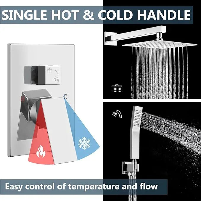 Aolemi Shower Faucet Set Rain Shower System with Handheld Spray Bathroom Shower Combo Rough-in Valve and Shower Trim Kit Included Polish Chrome 8 Inch Wall Mount Shower Head - ModernBath