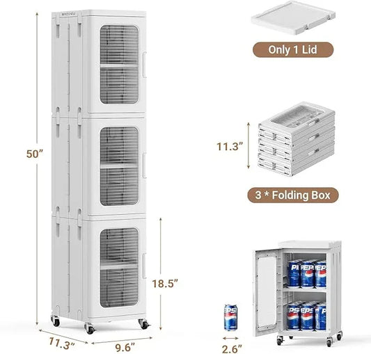 BROVIEW 3-Tier Tall Narrow Storage Cabinet Organizer, Slim Bathroom Cabinets with Adjustable Shelves and Doors, Plastic Kitchen Pantry Organizers and Storages for Small Space, Laundry, White - ModernBath