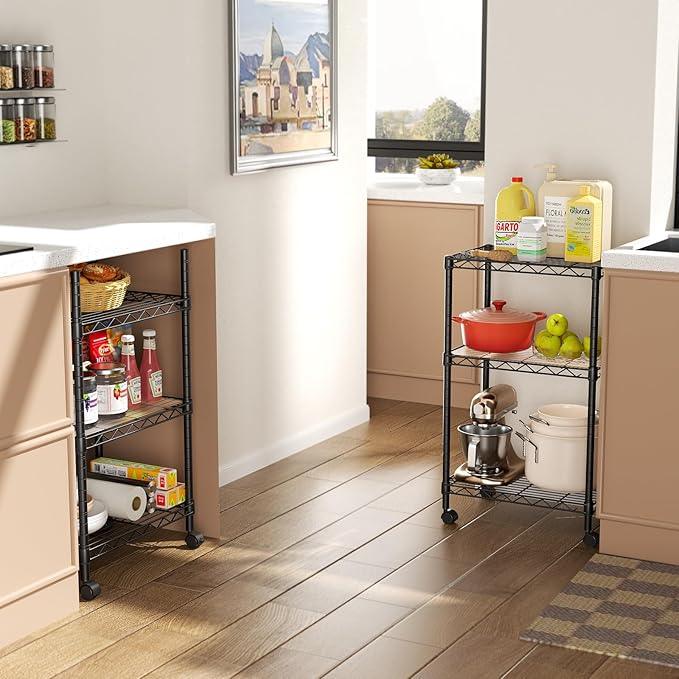 SINGAYE 3 Small Shelves Storage Shelf Wire Shelving Unit Metal Shelf Adjustable Organizers Storage Shelving with Wheels for Bathroom Laundry Room Kitchen Pantry11.5”D x 17.5”W x 30.5”H Black - ModernBath