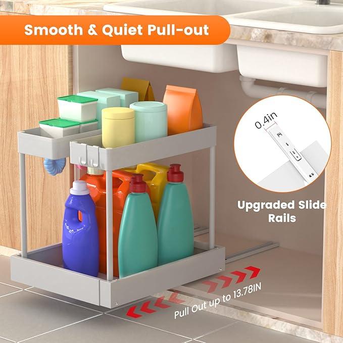 Expandable Under Sink Organizers and Storage,Width Adjustable (14.9-23.6IN),No Drill 2-Tier Pull Out Under Cabinet Organizer for Kitchen Bathroom Laundry White - ModernBath