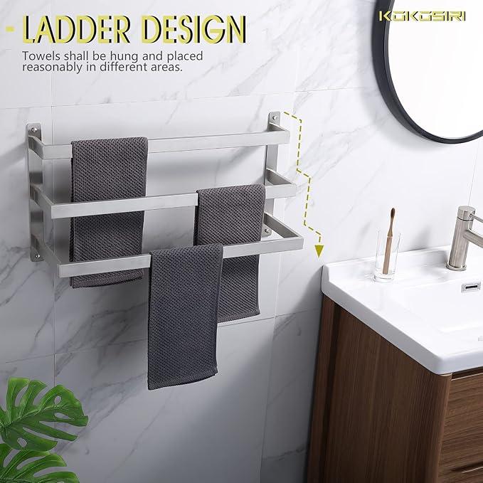 KOKOSIRI Bath Towel Bars Bathroom 3-Tiers Ladder Towel Rails Towel Holders Wall Mounted Towels Shelves Rack Brushed Stainless Steel, B5006BR-L24 - ModernBath