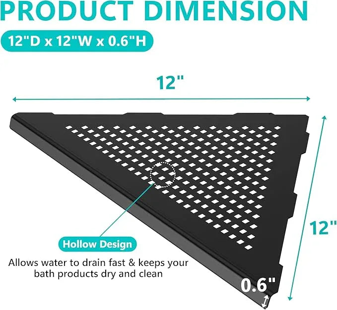 Bathroom Corner Shelf, Recessed 12" Shower Shelf Caddy, SUS304 Stainless Steel Shelf Wall Mount Triangular, No Drilling, Matte Black - ModernBath
