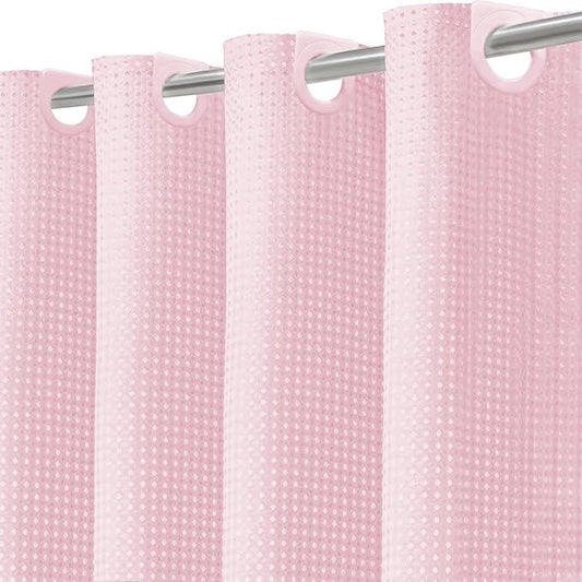 Inhousolu No Hook Waffle Weave Shower Curtain with Removable Snap in Fabric Liner Set for Bathroom, 230 GSM Heavy Duty Weighted Hem, Water Repellent Washable Bath Curtains, 72 x 72 Inch, Pink - ModernBath