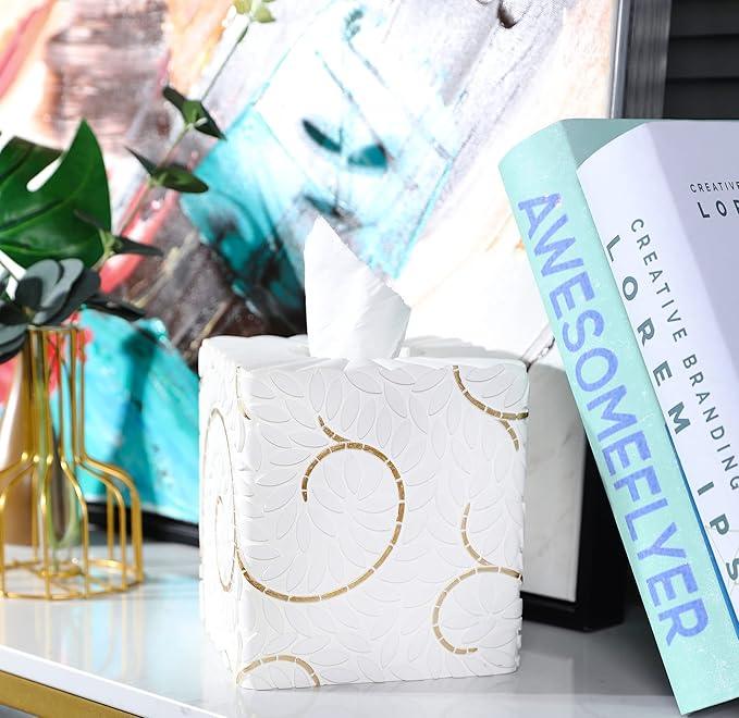 Hymmah Modern Square Tissue Box Cover Holder,Bathroom Accessories Decor Unique Design Tissue Box Cover for Bathroom Vanity Counter Tops Also Great for Bedrooms and Living Rooms - ModernBath