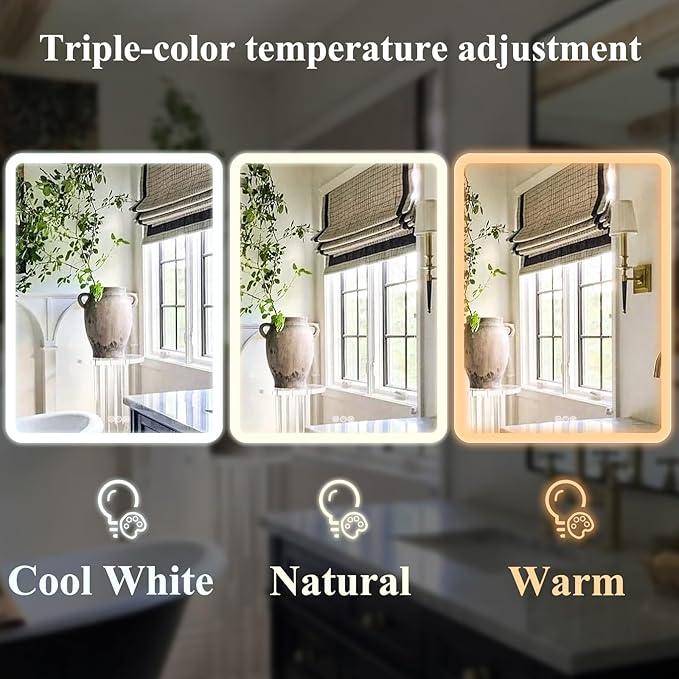 LED Bathroom Medicine Cabinet with Mirror, 24 Inch x 32 Inch Bathroom Mirror Cabinet with Door & Adjustable Shelves, Surface Mount or Recess Installation - ModernBath