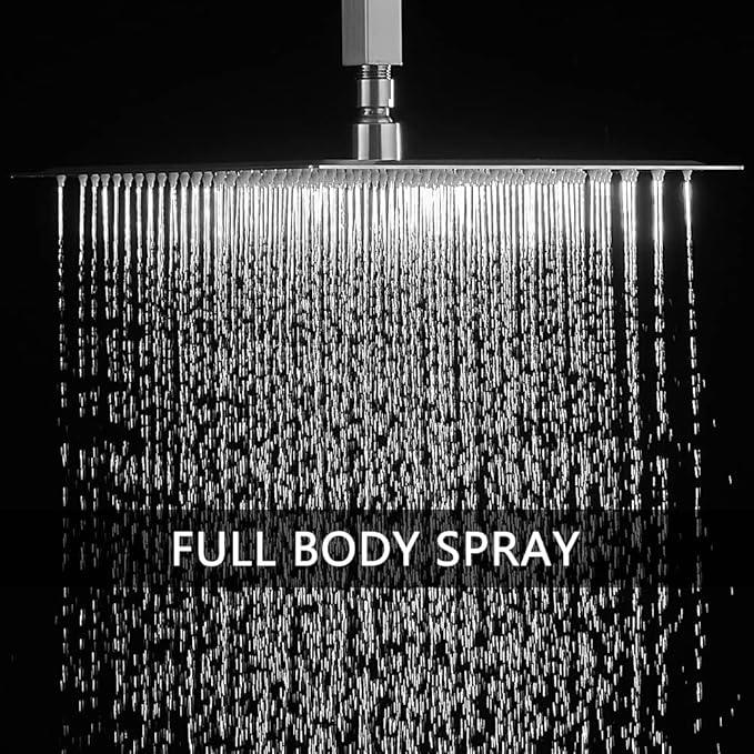Heable Brushed Nickel Shower System Bathroom 12 Inch Rain Shower Head Ceiling Mount with Handheld Luxury High Pressure Shower Combo Set Shower Faucet Rough-in Valve Body and Trim Kit - ModernBath