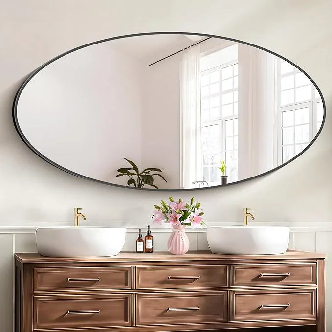 Bathroom Mirrors, 30" x60" Black Mirrors, Oval Vanity Mirrors, Metal Framed Wall Mounted Mirrors, Vertical/Horizontal Mirror for Bathroom Bedroom Entryway Living Room - ModernBath