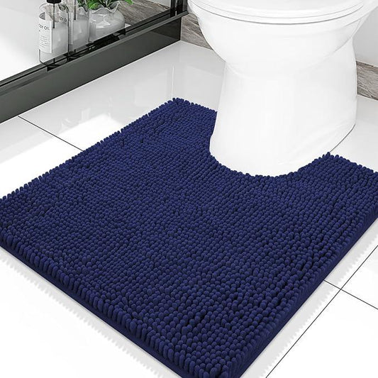 Smiry Luxury Chenille Toilet Rugs U-Shaped 20x20, Soft Absorbent Non-Slip Contour Bathroom Rugs for Toilet, Machine Washable Contoured Bath Mats, Navy Blue - ModernBath