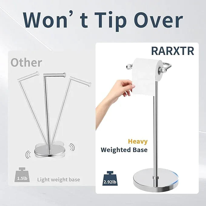 Toilet Paper Holder Stand, Post Pivoting Design Free Standing Toilet Paper Holder, SUS304 Stainless Steel Toilet Paper Roll Holder, Heavy Stable Base (Chrome) - ModernBath