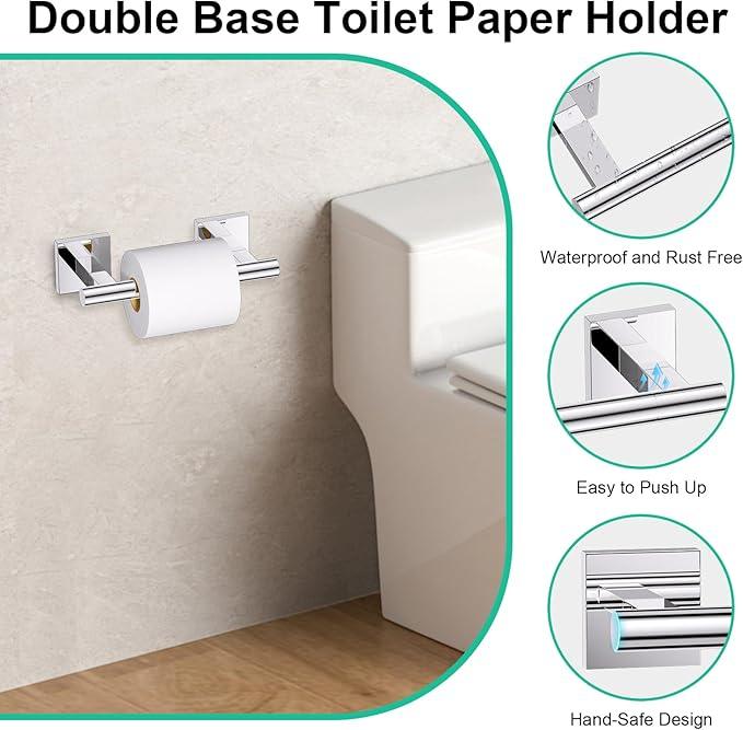 Chrome Bathroom Hardware Towel Bar Set, 5 Pieces Double Dase Toilet Paper Holder Towel Holder Set, 23.6 Inch Stainless Steel Towel Rack for Bathroom Wall Mount - ModernBath