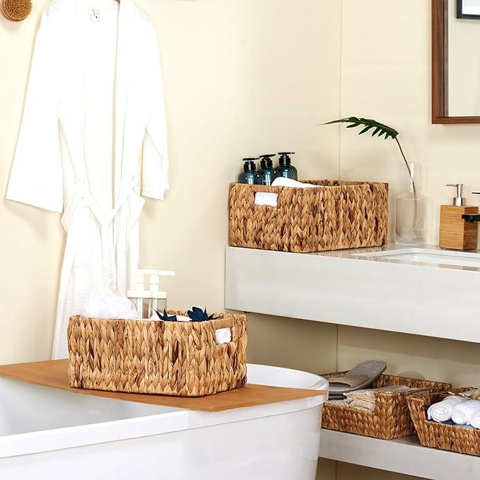 Wicker Baskets 2 Pack, Water Hyacinth Wicker Storage Basket with Handles, Large Rectangular Wickers Baskets for Organizing, Natural - ModernBath