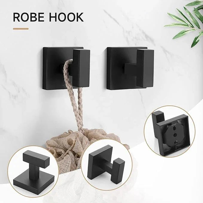 TQKAG Matte Black Bathroom Hardware Accessories Set 10 Pieces, 23.6" SUS304 Stainless Steel Towel Bar Set Wall Mounted Includes Single Towel Bar, Towel Ring, Toilet Paper Holder, Double Towel Hooks - ModernBath