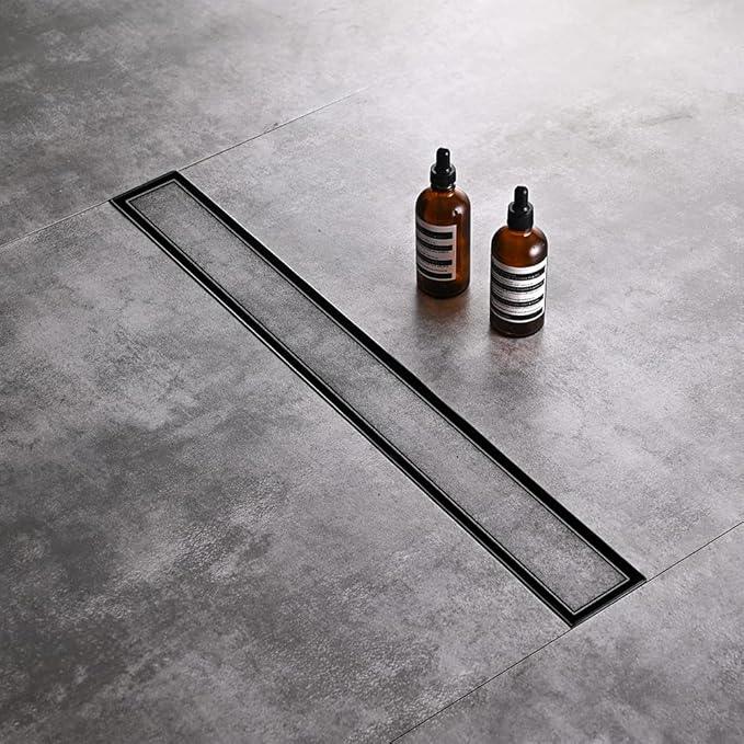 Linear Shower Floor Drain, Black 24 Inch 304 Stainless Steel Bathroom Drains Kit, Rectangular Shower Trench Drain with Reversable Tile-in Pattern Drain Cover & Hair Catcher - ModernBath