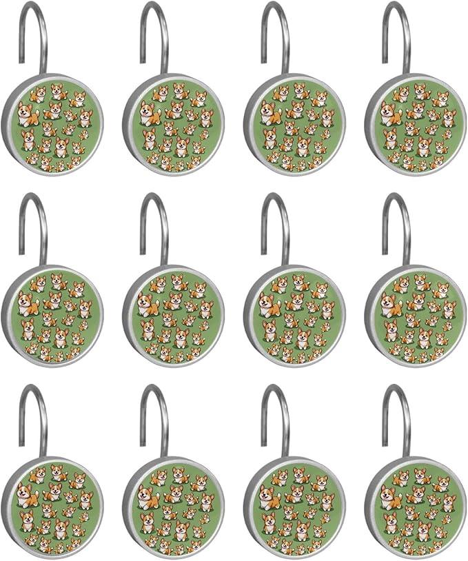 FVQL Shower Curtain Hooks Decorative, Set of 12, Stainless Steel Shower Curtain Rings, Lovely Dog Animal - ModernBath