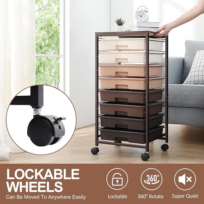 Rolling Storage Cart with Drawers, Rolling Drawer Cart and Wooden Tabletop,Storage Drawer Cart for Living Room,Classroom,Bedroom,Bathroom,Dorm,Office,Brown Gradient - ModernBath