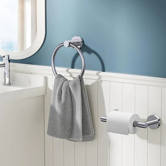 FORIOUS Toilet Paper Holder Wall Mount, SUS304 Stainless Steel Double Post Pivoting Tissue Roll Holder and Hand Towel Ring Set for Bathroom, RV, Bathroom Hardware Accessories Set, Chrome - ModernBath