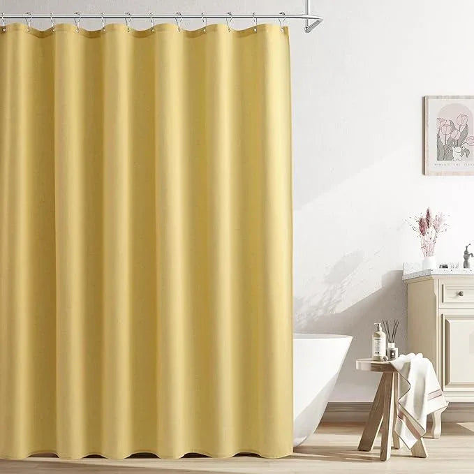 Naturoom Yellow Linen Shower Curtain, Country Boho Farmhouse Bath Decor Shower Curtains Neutral Cloth Weighted Textured Fabric Bath Curtain Liner with Hooks, 72x96 - ModernBath